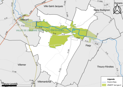 Carte des ZNIEFF de type 2 de la commune.