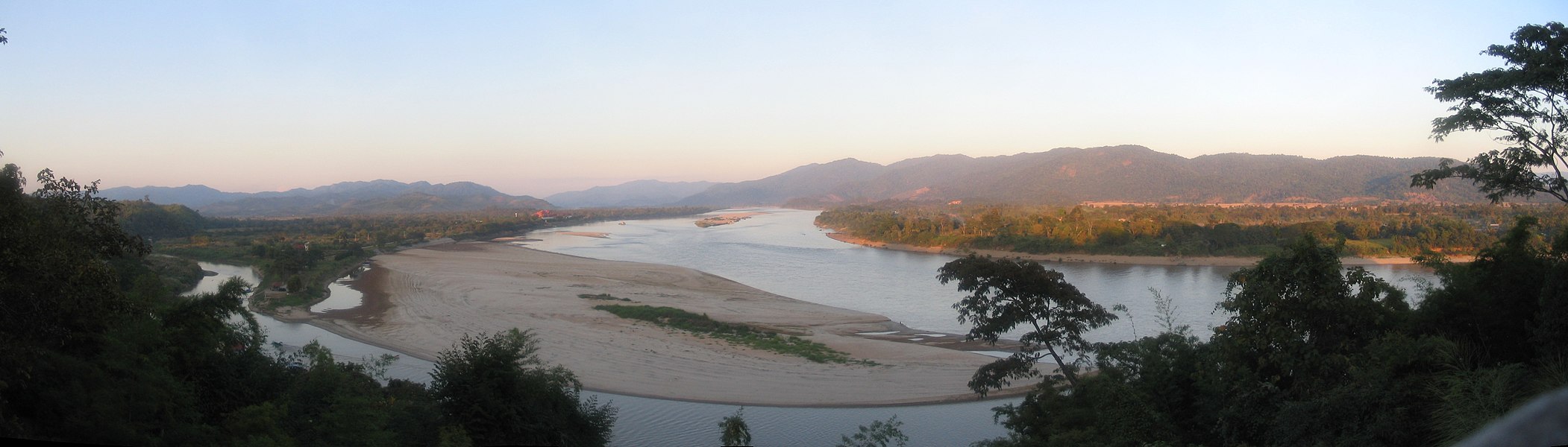 Tripoint of Thailand, Laos and Myanmar, located on a sandbar in the Mekong