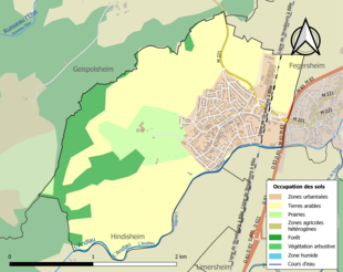 Carte en couleurs présentant l'occupation des sols.