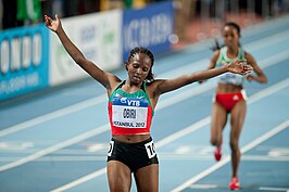 Hellen Obiri wordt wereldindoorkampioene op de 3000 m in 2012.