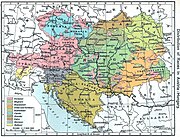 1911 map depicting the Austro-Hungarian Empire, with Ruthenians in light green