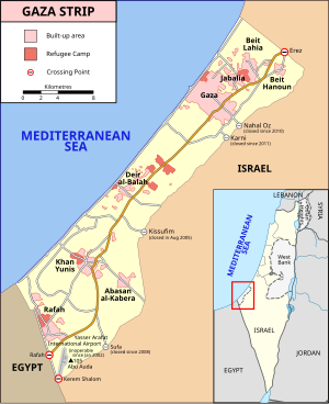 Map of Gaza Strip and Israel