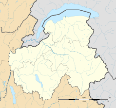 Mapa konturowa Górnej Sabaudii, w centrum znajduje się punkt z opisem „Roche-sur-Foron”