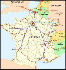 Situation de la ligne au sein du réseau français de lignes à grande vitesse.