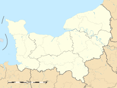 Mapa konturowa Normandii, po lewej znajduje się punkt z opisem „Houtteville”