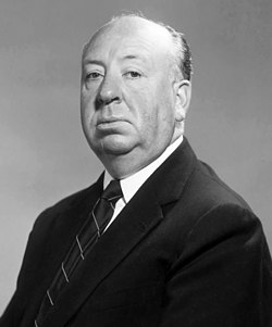 Studio publicity photo of Alfred Hitchcock.