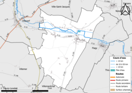 Carte en couleur présentant le réseau hydrographique de la commune