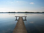 Badestelle in Warnitz am Oberuckersee. Blick auf die Burgwallinsel.