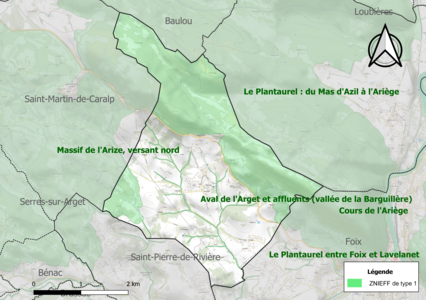 Carte des ZNIEFF de type 1 sur la commune.