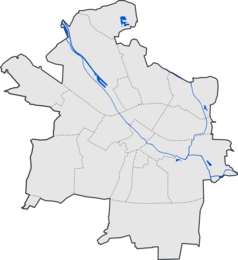 Mapa konturowa Gliwic, po prawej znajduje się punkt z opisem „Stadion Miejski w Gliwicach”