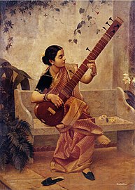 Kadambari, une Dame jouant du sitar, par Ravi Varmâ (1848-1906) et Raja Varmâ.