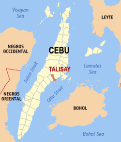 Mapa han Sugbo nga nagpapakita kon hain nahamutang an Syudad han Talisay.