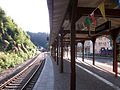 Bahnhof Wolkenstein, Bahnsteig Normalspurteil und Hotelzug (2016)