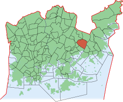 Kaupungin kartta, jossa Vartioharju korostettuna. Helsingin kaupunginosat