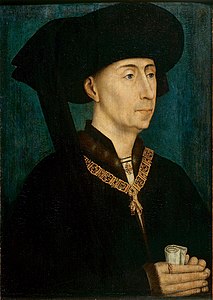 Philippe le Bon, duc de Bourgogne, portant le collier de l'ordre de la Toison d'or. Copie d'après Rogier van der Weyden, vers 1450, musée des beaux-arts de Dijon.