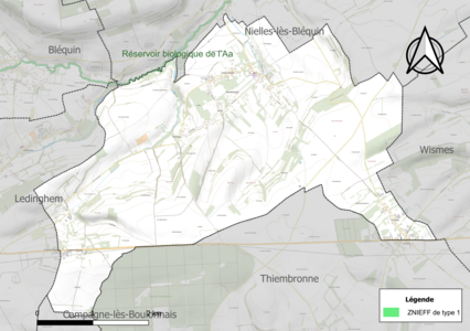 Carte de la ZNIEFF de type 1 sur la commune.