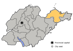 Location of Yantai City jurisdiciont in Shandong