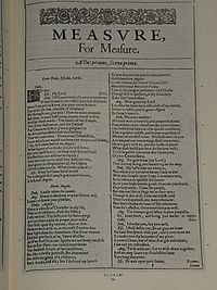 Faksimil av första sidan i Measure For Measure från First Folio, publicerad 1623