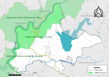 Carte des ZNIEFF de type 1 de la commune.