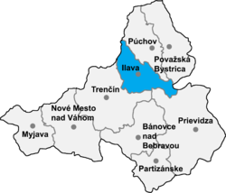 Localisation du district de Ilava dans la région de Trenčín (carte interactive)