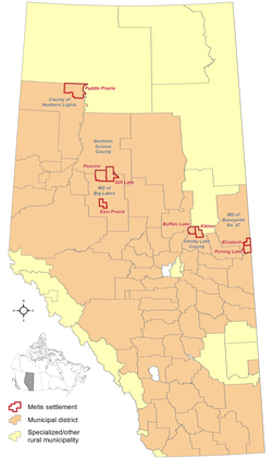 Locations of Alberta's Metis settlements