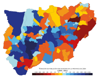 Variación de la población por municipio entre 2001 y 2011