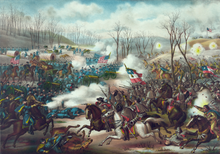 19th century lithograph picturing the Battle of Pea Ridge