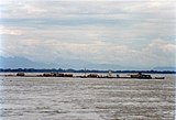 Bamboo raft sailing down the Irrawaddy