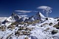 Blick auf Matterhorn und Dent d’Hérens von der Tête Blanche