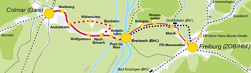 Schéma des villes traversée par la ligne de bus 1076.