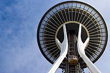 The Space Needle and the elevator during the day.