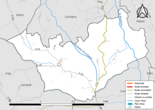 Carte en couleur présentant le réseau hydrographique de la commune