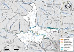 Carte en couleur présentant le réseau hydrographique de la commune