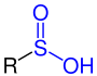 Allgemeine Struktur der Sulfinsäure mit der blau markierten Sulfin-Funktion. R ist ein organischer Rest.