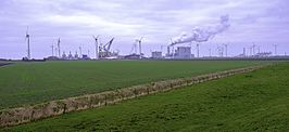 Panorama over de Eemshaven vanaf de oude zeedijk (2016)