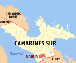 Mapa ng Camarines Sur na nagpapakita sa lokasyon ng Nabua.