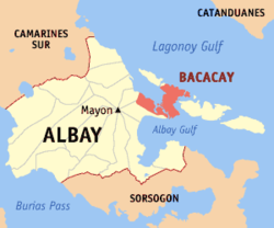 Mapa de Albay con Bacacay resaltado