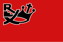 Drapeau de Rex en couleur avec le sigle en noir sur fond rouge