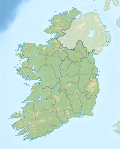 Mapa konturowa Irlandii, na dole nieco na prawo znajduje się punkt z opisem „miejsce bitwy”