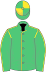 Emerald green, yellow seams, quartered cap