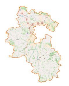 Mapa konturowa powiatu lubelskiego, blisko centrum po prawej na dole znajduje się punkt z opisem „Piotrków-Kolonia”