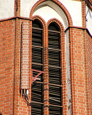 An antenna colored to blend in with its host building, in Sopot, Poland