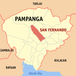 Mapa ng Pampanga na nagpapakita sa lokasyon ng San Fernando