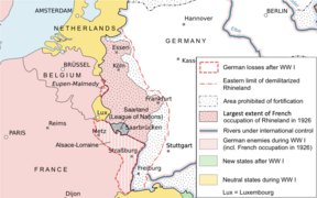 Kartskisse over den demilitariserte sonen i Rhinland