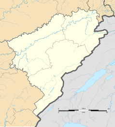 Mapa konturowa Doubs, u góry po prawej znajduje się punkt z opisem „Sochaux”