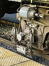 An automatic train stop pickup is seen installed on the leading truck of a San Diego Coaster F40PH locomotive in 2010