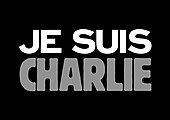 Texte « Je suis Charlie » écrit en blanc et gris sur un fond noir.