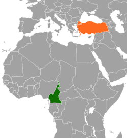 Haritada gösterilen yerlerde Cameroon ve Turkey