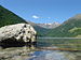 Vernagtstausee im Schnalstal (Südtirol). Blickrichtung Kurzas nebst Gletscher, im Hintergrund Saldurkopf und Lagaunspitze über dem Lagaunferner