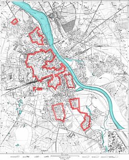 Rood omlijnde gebieden in handen van het verzet op 4 augustus 1944